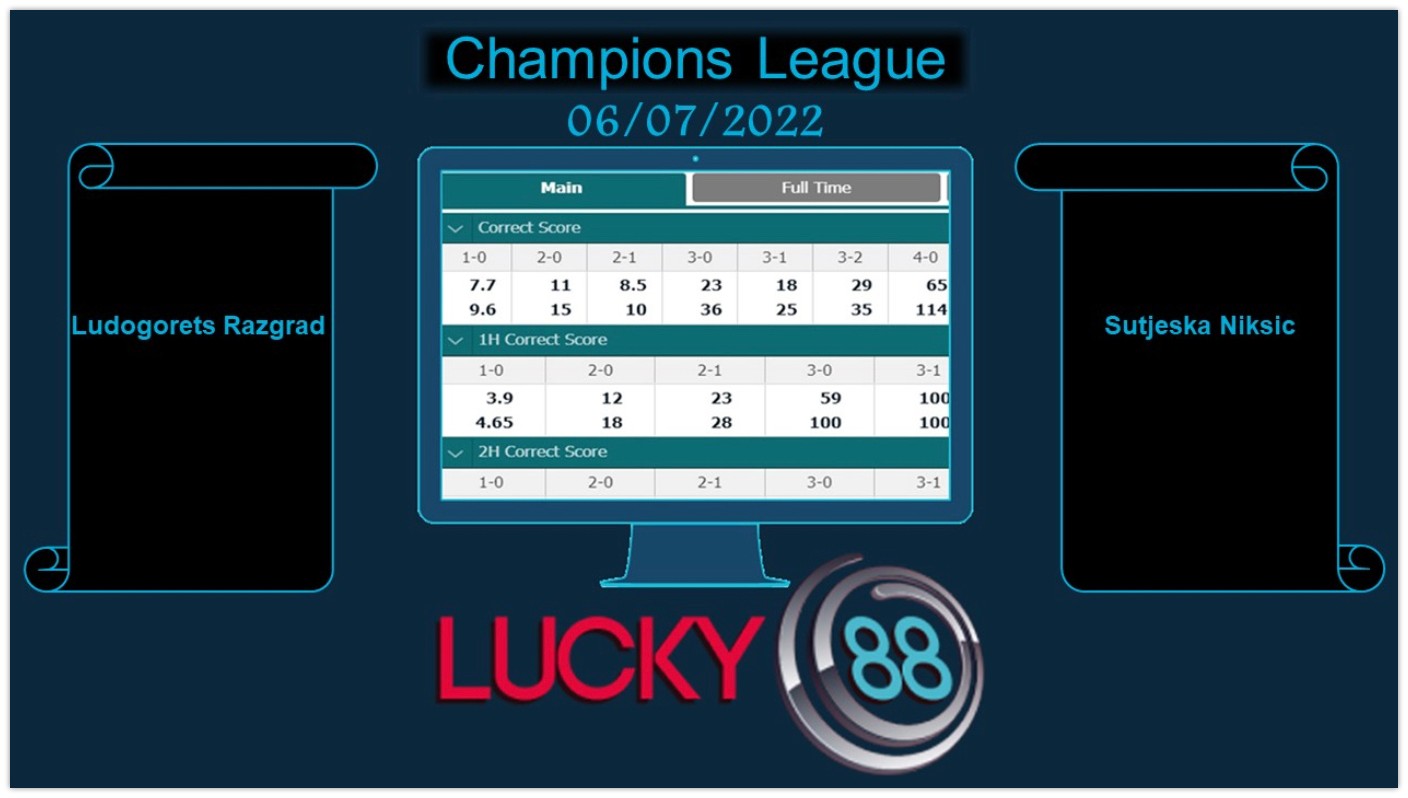 LUCKY88 Ludogorets Razgrad vs Sutjeska Niksic , Soi kèo bóng đá hôm nay 06/07/2022, Champions League