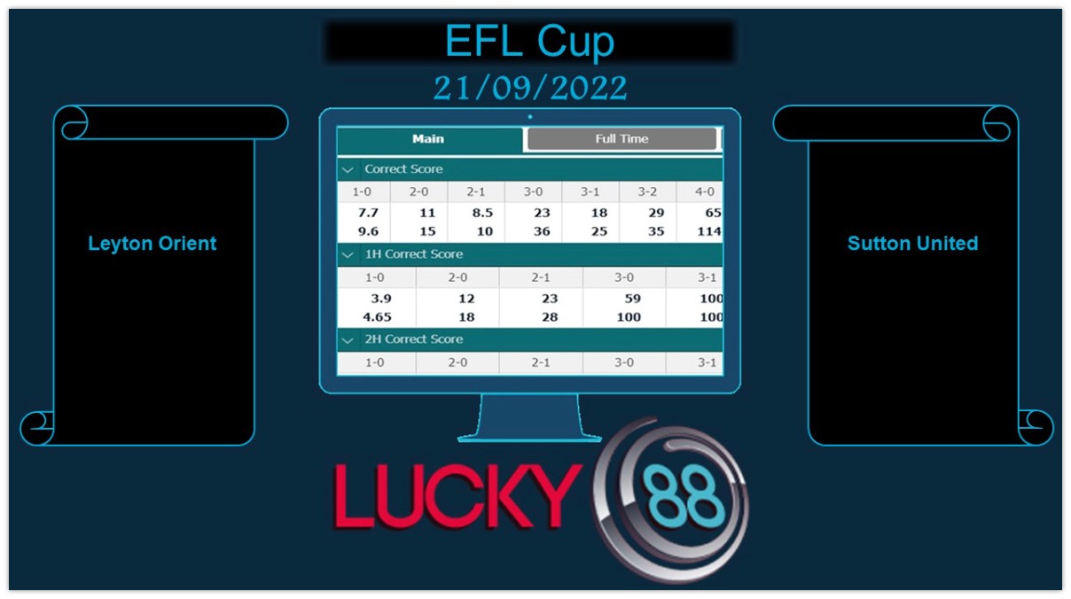 LUCKY88 Leyton Orient vs Sutton United, Soi kèo bóng đá hôm nay 21/09/2022, EFL Cup