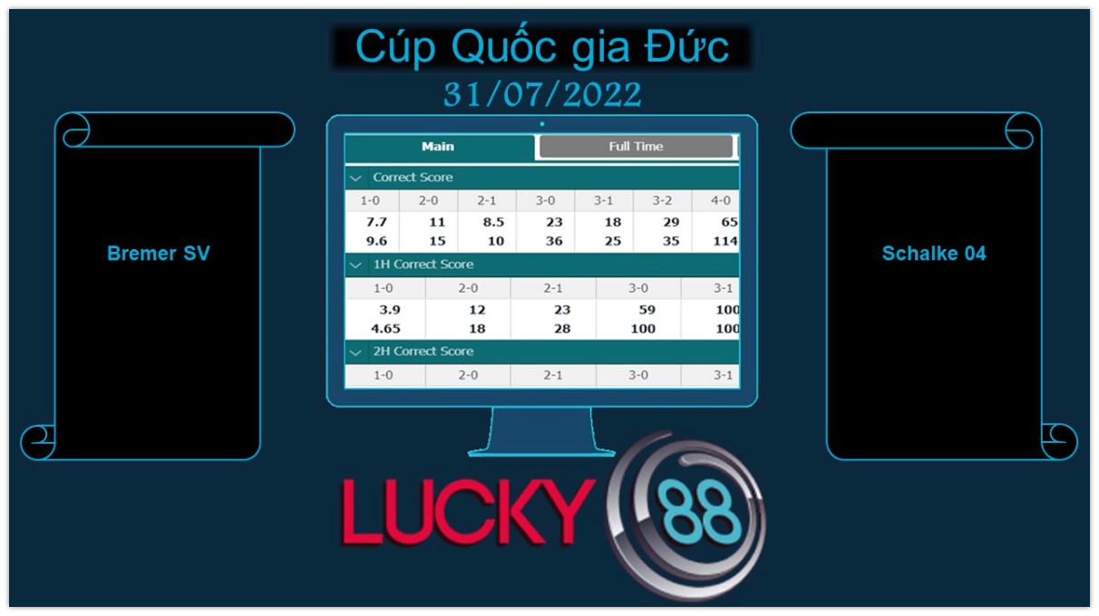 LUCKY88 Bremer SV vs Schalke 04  , Soi kèo bóng đá hôm nay 31/07/2022,  Cúp Quốc gia Đức