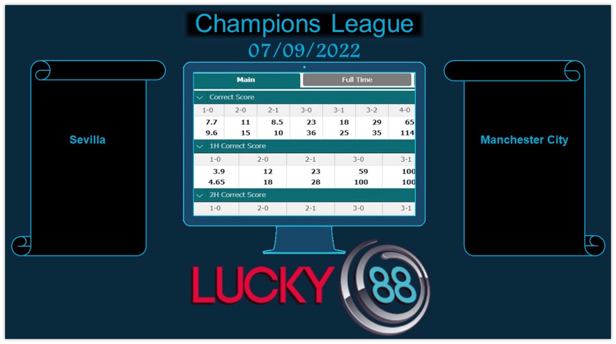 LUCKY88 Sevilla vs Manchester City, Soi kèo bóng đá hôm nay 07/09/2022, Champions League