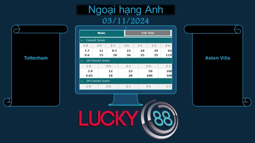 LUCKY88 Tottenham vs Aston Villa, Soi kèo bóng đá hôm nay 03/11/2024, Ngoại hạng Anh