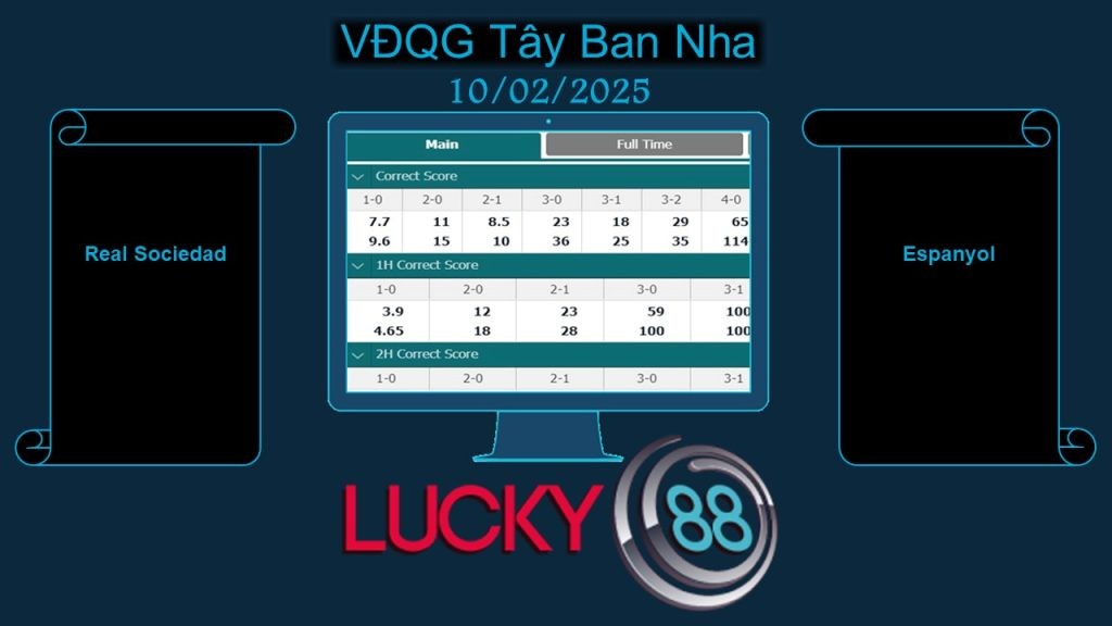 LUCKY88 Real Sociedad vs Espanyol, Soi kèo bóng đá hôm nay 10/02/2025, VĐQG Tây Ban Nha