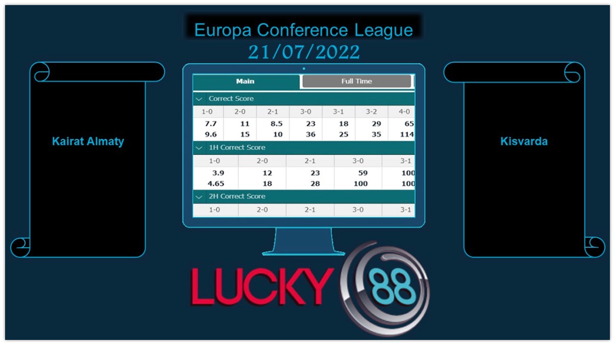 LUCKY88 Kairat Almaty vs Kisvarda , Soi kèo bóng đá hôm nay 21/07/2022, Europa Conference League