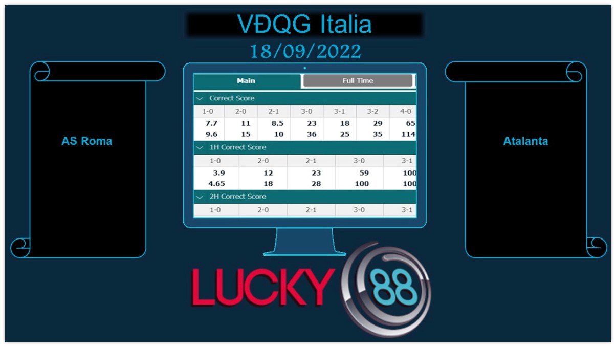 LUCKY88 AS Roma vs Atalanta, Soi kèo bóng đá hôm nay 18/09/2022, VĐQG Italia