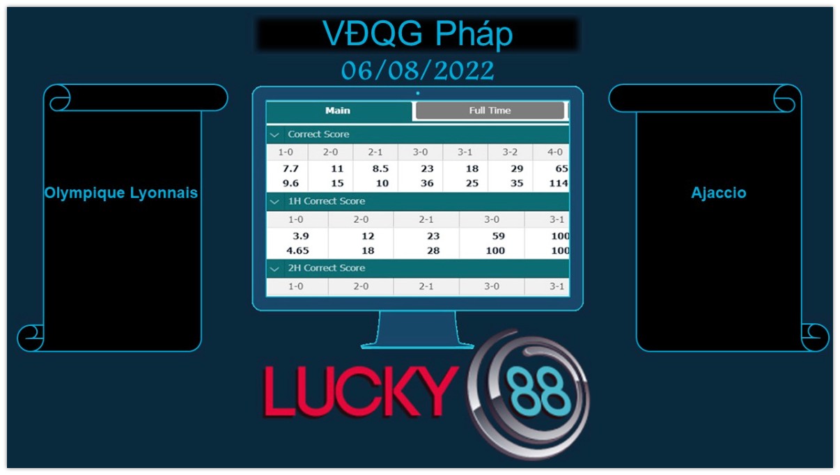 LUCKY88 Olympique Lyonnais vs Ajaccio  , Soi kèo bóng đá hôm nay 06/08/2022, VĐQG Pháp