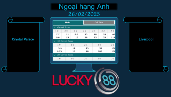 LUCKY88 Crystal Palace vs Liverpool, Soi kèo bóng đá hôm nay 26/02/2023, Ngoại hạng Anh