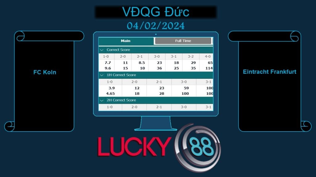LUCKY88 FC Koln vs Eintracht Frankfurt, Soi kèo bóng đá hôm nay 04/02/2024, VĐQG Đức