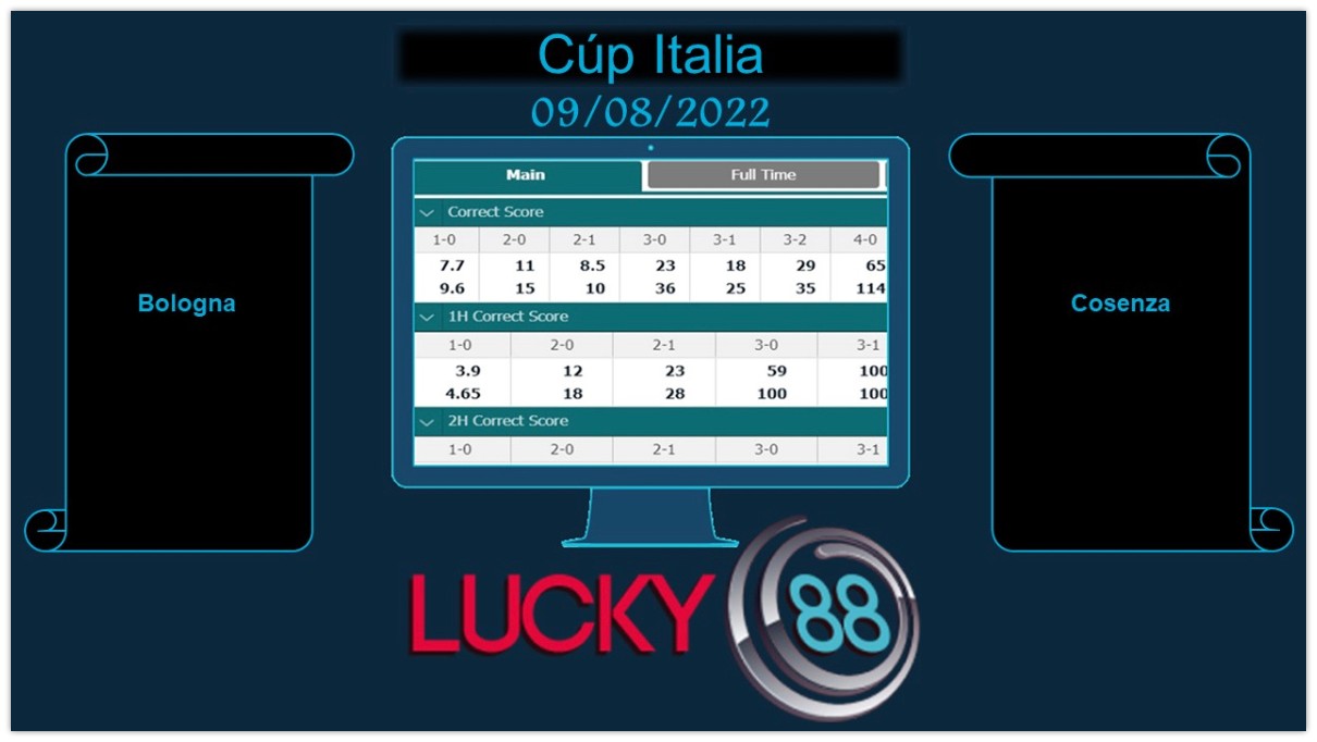 LUCKY88 Bologna vs Cosenza , Soi kèo bóng đá hôm nay 09/08/2022, Cúp Quốc gia Italia